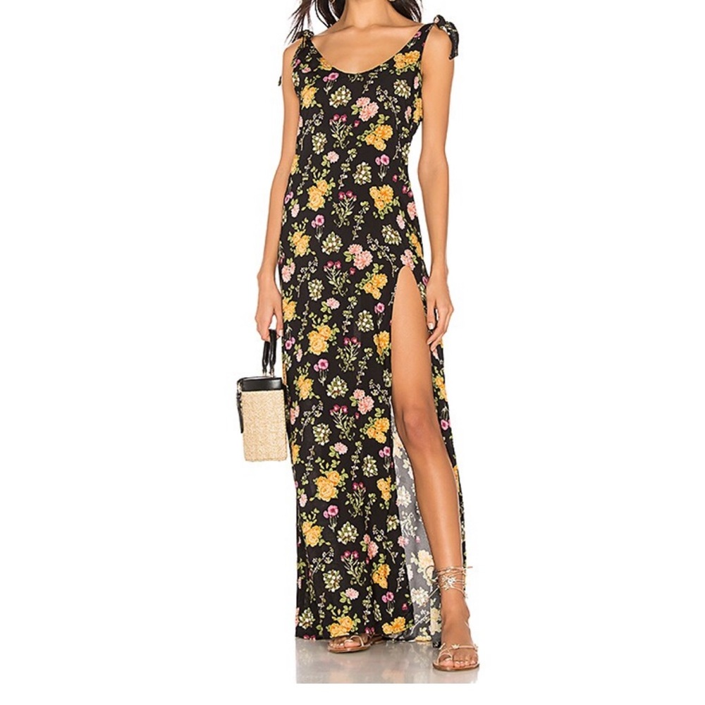 Black floral maxi dress with slit
